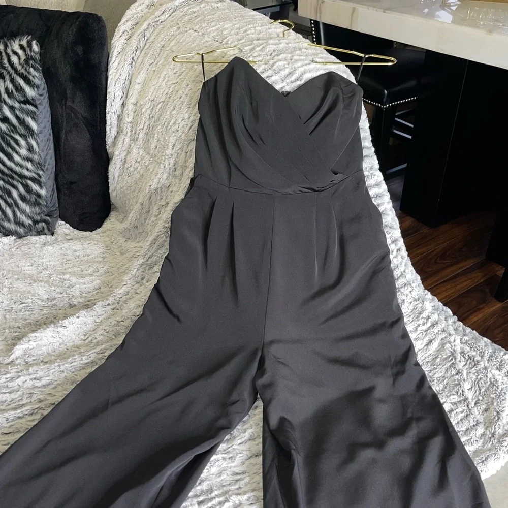 Express Sweetheart Wide Leg Jumpsuit Legging in Pitch Black - Picture 4 of 12